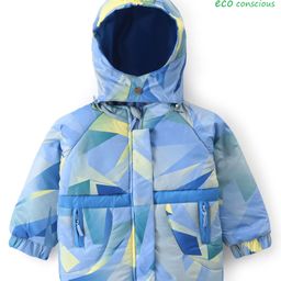 Babyoye Woven Full Raglan Sleeves Padded Hooded Jacket With Abstract Print - Light Blue-picture-17