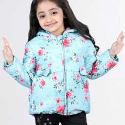 Babyhug Full Sleeves Hooded Jacket with Floral Design - Aqua Blue-image-66