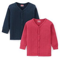 Babyhug Full Sleeves Front Open Solid Colour Thermal Vests Pack of 2 - Red & Navy-image-34