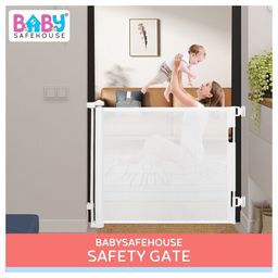 BabySafeHouse Safety Gate for Toddlers & Pets, Retractable Mesh Child Gate for Stairs, Doorways & Kitchen, Baby Fence Barrier Expandable Up to 150cm Width (White) for Baby Proofing (Drilling Required)-image-25