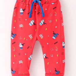 CUCUMBER Interlock Knit Full Length Lounge Pant with Animal Print - Red-image-80