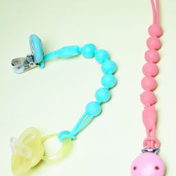 THE LITTLE LOOKERS Silicone Pacifier Clip for Baby Boys and Girls, One Piece Pacifier Clips, Wooden Soother Clips Design, Fits Most Pacifiers and Teething Toys - Blue & Pink-17