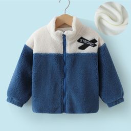 Kookie Kids Full Sleeves High Neck Drop Shoulder Winter Fur Jacket with Colour Block Design & Patch Detailing - Blue-image-36