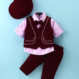 Robo Fry Cotton Lycra Full Sleeves Three Piece Party Suit With Hat - Maroon-picture-7
