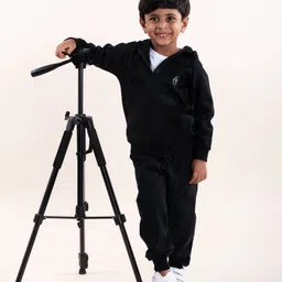 Kiddopanti Fleece Full Sleeves Brand Name Printed Coordinating Hooded Sweatshirt With Track Pants - Black-picture-23