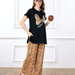 Bella Mama Disney Cotton Knit Half Sleeves Nursing Night Suit with Minnie Mouse Graphics - Black-picture-2