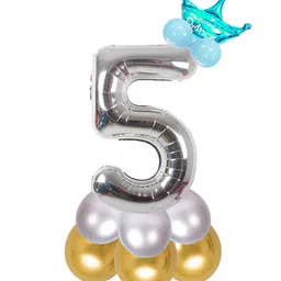 Decor Mantra Number 5 foil balloon 32 inch for birthday decoration items - Silver - Pack of 13-picture-26