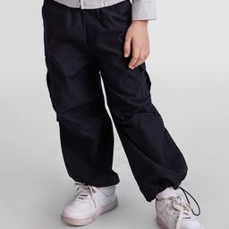 Taffykids Twill Full Length Pockets Detailed Solid Parachute Pants - Black-image-52