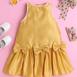 Twetoons Woven Sleeveless Party Dress with Bow Applique & Lace Detailing - Yellow-picture-37