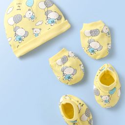 Doodle Poodle Interlock Cotton Animal Printed Cap Mittens & Booties Set Yellow - Diameter 10.5 Cm-image-76