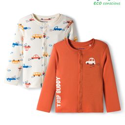 Babyoye 100% Cotton Knit Full Sleeves Jhablas with Vehicle Print Pack of 2 - White & Orange-picture-28