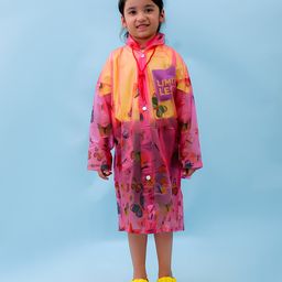 M'andy Polyester Full Sleeves Butterflies Printed Hooded Raincoat - Pink-image-79