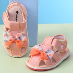 Cute Walk by Babyhug Sandals with Velcro Closure Heart Print & Bow Applique - Light Orange-picture-46