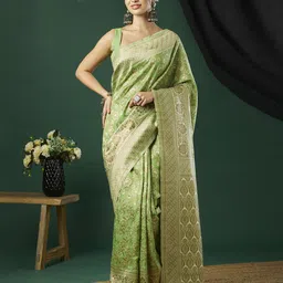 KAYOMMI Ethnic Motifs Zari Pure Linen Saree-picture-17