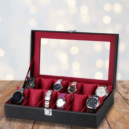 ZENWOOD Black And Maroon 12 Slots Watch Organiser Box-51