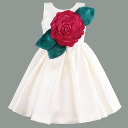 Wish Karo Girls Satin Self Design Round Neck Fit & Flare Dress-image-4