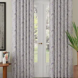 ROSARA HOME Purple and White 2 Pieces Floral Printed Room Darkening Door Curtains-image-25
