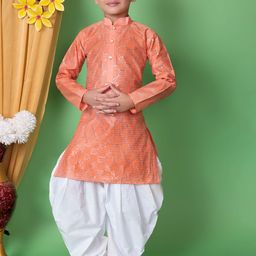 Cae Boys Floral Embroidered Regular Sequinned Dupion Silk Kurta with Patiala-55