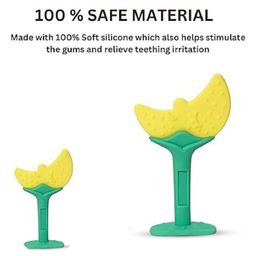Enorme Silicone Moon Shape Yellow Teething Soft Teether and Ring Style Food Fruit Feeder Nibbler Pacifier for Babies image 4