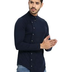 Black Collection Men Band Collar Solid Cotton Shirt-image-29