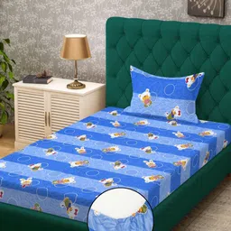 KLOTTHE Yellow & Pink Printed Cotton 400TC Single Bedsheet With Pillow Cover 2.25m x 1.5m-image-64