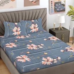 FABINALIV Grey & Pink Floral Printed 300 TC King Bedsheet Set 2.50 m x 2.25 m-image-53