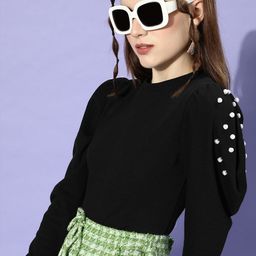 KASSUALLY Black Solid Knitted Top-73
