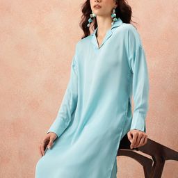 all about you Notched Lapel Collar Drop-Sleeves Satin Straight Kurta with Palazzos-24