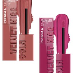 PERPAA Velvet Kiss Set Of 2 Matte Liquid Lipsticks- 3.5 ml Each- Nude & Dark Pink-19