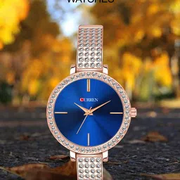 Curren Women Brass Embellished Dial & Stainless Steel Wrap Around Straps Analogue Watch CR-1863-Rose-Blue-image-46