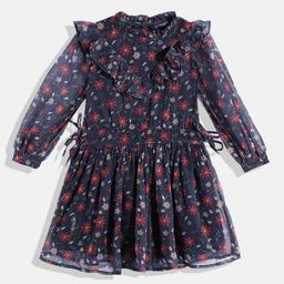 Allen Solly Junior Girls Floral Print Fit & Flare Dress With Ruffle Detail-picture-50