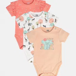 MINI KLUB Infant Girls Pack Of 3 Printed Pure Cotton Bodysuits-picture-40