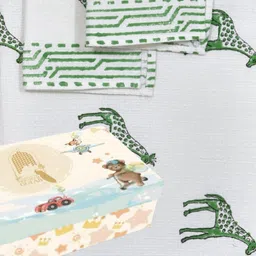 Gulaab Jaipur Kids White & Green 3 Pieces Printed Cotton 300 GSM Towel Set With Gift Box-10