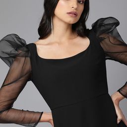 MISH Women Black Solid Power Shoulders Sheath Dress-16