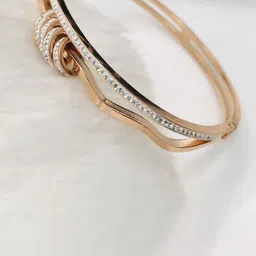 V FASHION JEWELLERY Rose Gold Plated Stone Studded Bracelet-14