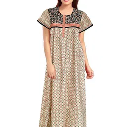 Pure Cotton Printed Nighty Nightrdess Maxi Gown For Women-image-22