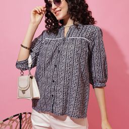 SHEETAL Associates Women Geometric Print Mandarin Collar Shirt Style Top-image-62