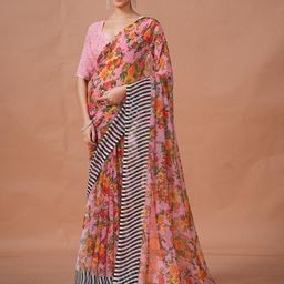 Garden Vareli Daily Floral Printed Pure Georgette Saree-image-15