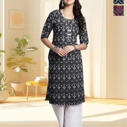 HERE&NOW Women Pack of 3 Ethnic Motifs Printed Daily Straight Kurtas-picture-17