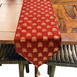 Pink Parrot Red & Yellow Woven Designed Tasseled TableRunner-15