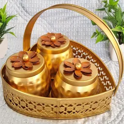 DIWAM HANDICRAFTS 4Pc Cropper Toned Decorative Art Design Jar Hamper-picture-47
