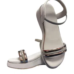 Digni Women Grey & Silver Toned Synthetic Embellished Back Strap Open Toe Wedges-picture-25