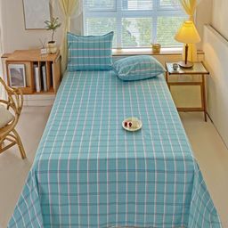 JC HOME Blue & White Geometric Pure Cotton 230 TC Queen Bedsheet Set 2 m x 2.30 m-image-90