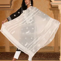 Fashionable Chikan Handikraft Floral Embroidered Thread Work Dupatta-15