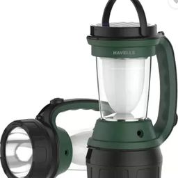 Havells 2 in 1 LED Lantern Cum Torch with Solar Panel Rechargeable Feature Lantern Emergency Light (Green, White, Black) image 2