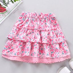 Babyhug Rayon Woven Mid Thigh Skirts Floral Print - Pink-image-46