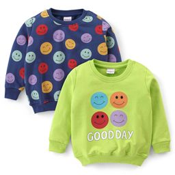 Babyhug Cotton Full Sleeves Sweatshirt with Graphics Pack of 2 - Green & Blue-image-56