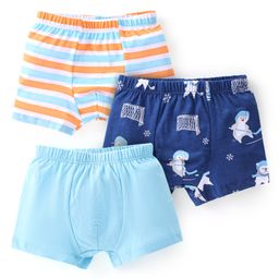 Babyhug 100% Cotton Trunk Dino Print Pack of 3 - Blue & Orange-image-45