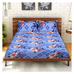 Kuber Industries Glace Cotton Floral Print Double Bedsheet With 2 Pillow Covers,90x108,(Light Blue)-picture-29