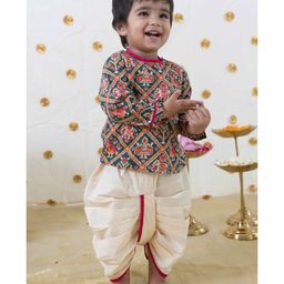 Tiber Taber Full Sleeves Patola Printed Kurta Dhoti Set - Green-image-78